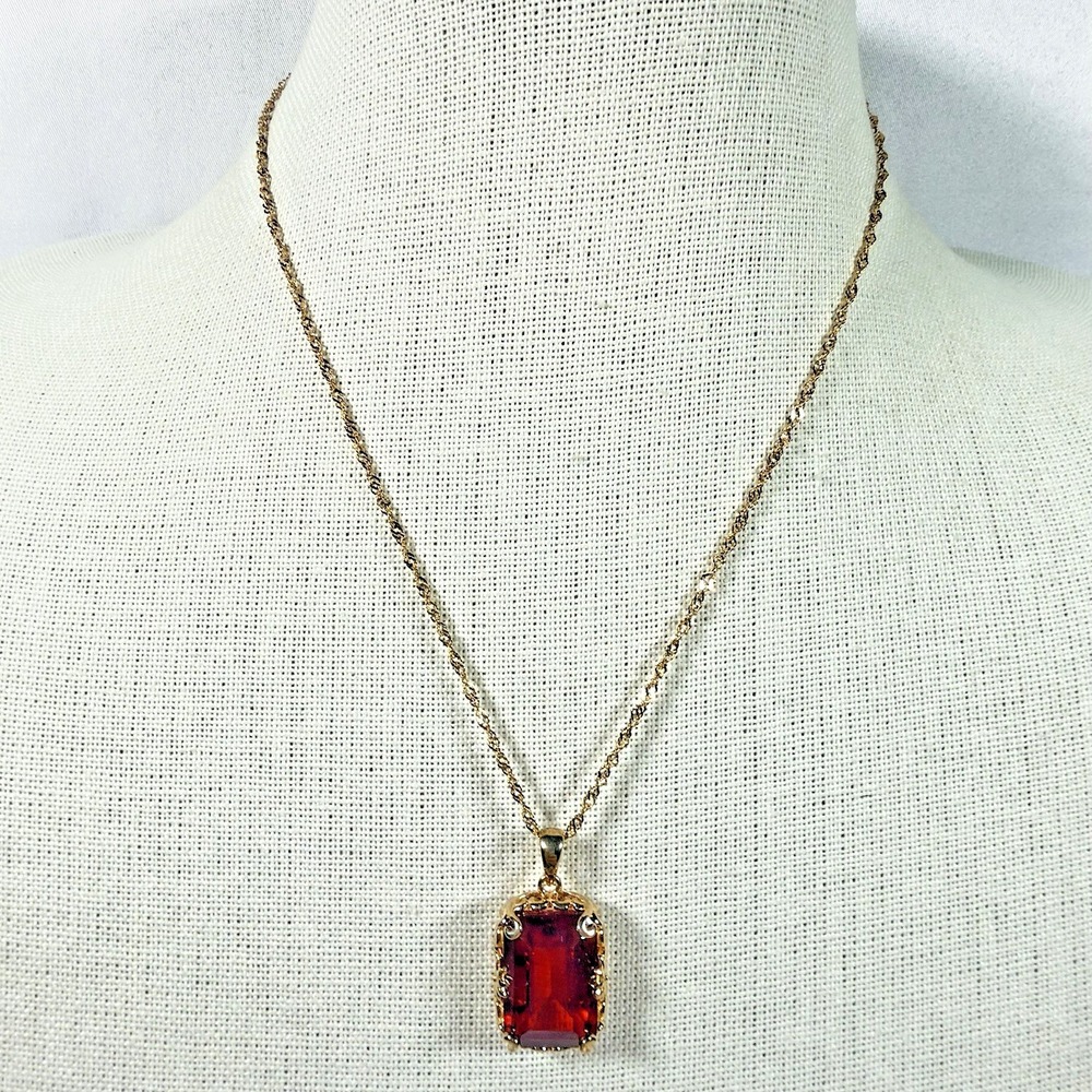 Ruby Necklace Lab Created Pendant 925 Gold Vermeil BBJ Bangkok Ratnaraj 18+2 In